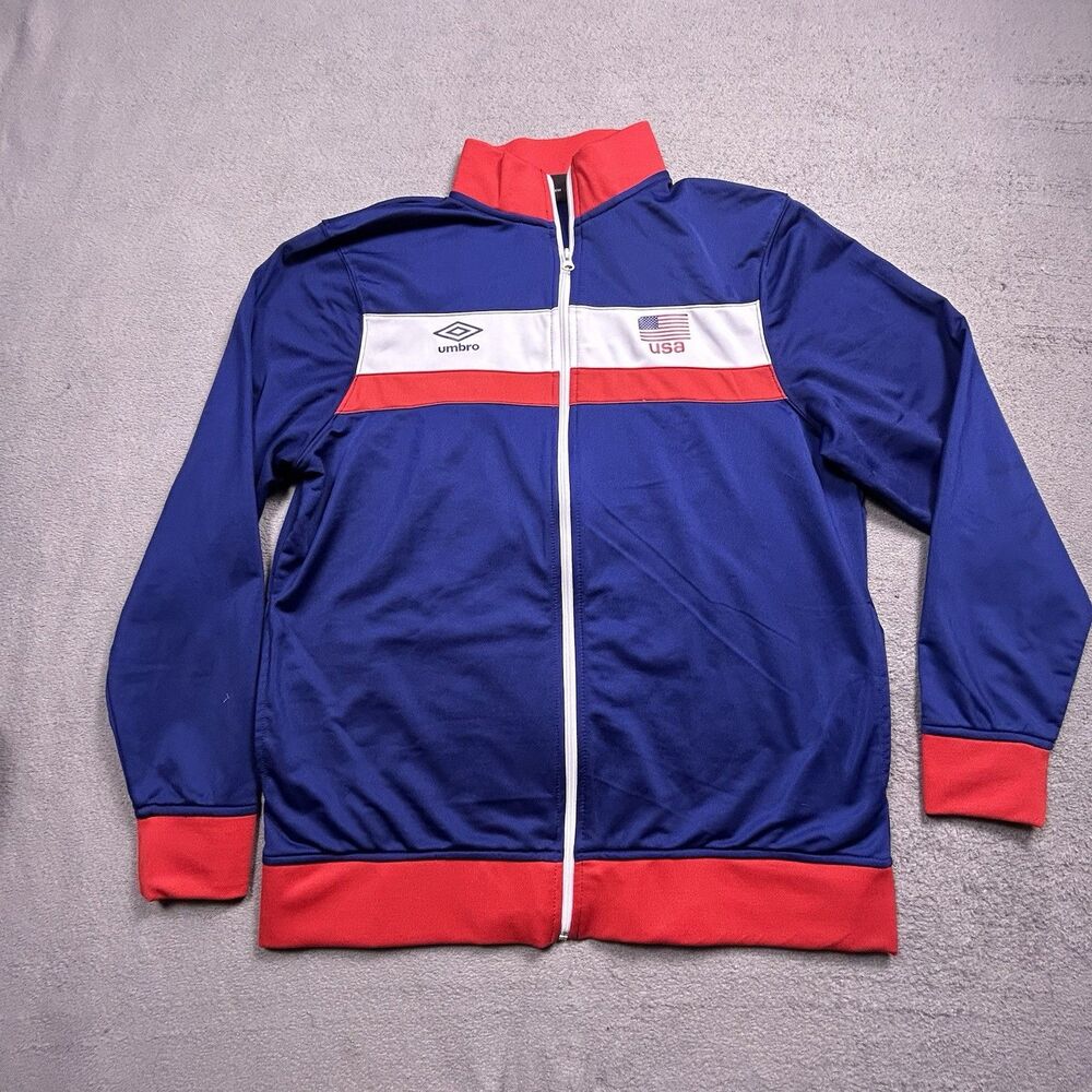 Umbro USA Track Jacket Mens L Blue Red Full Zip Soccer Blokecore